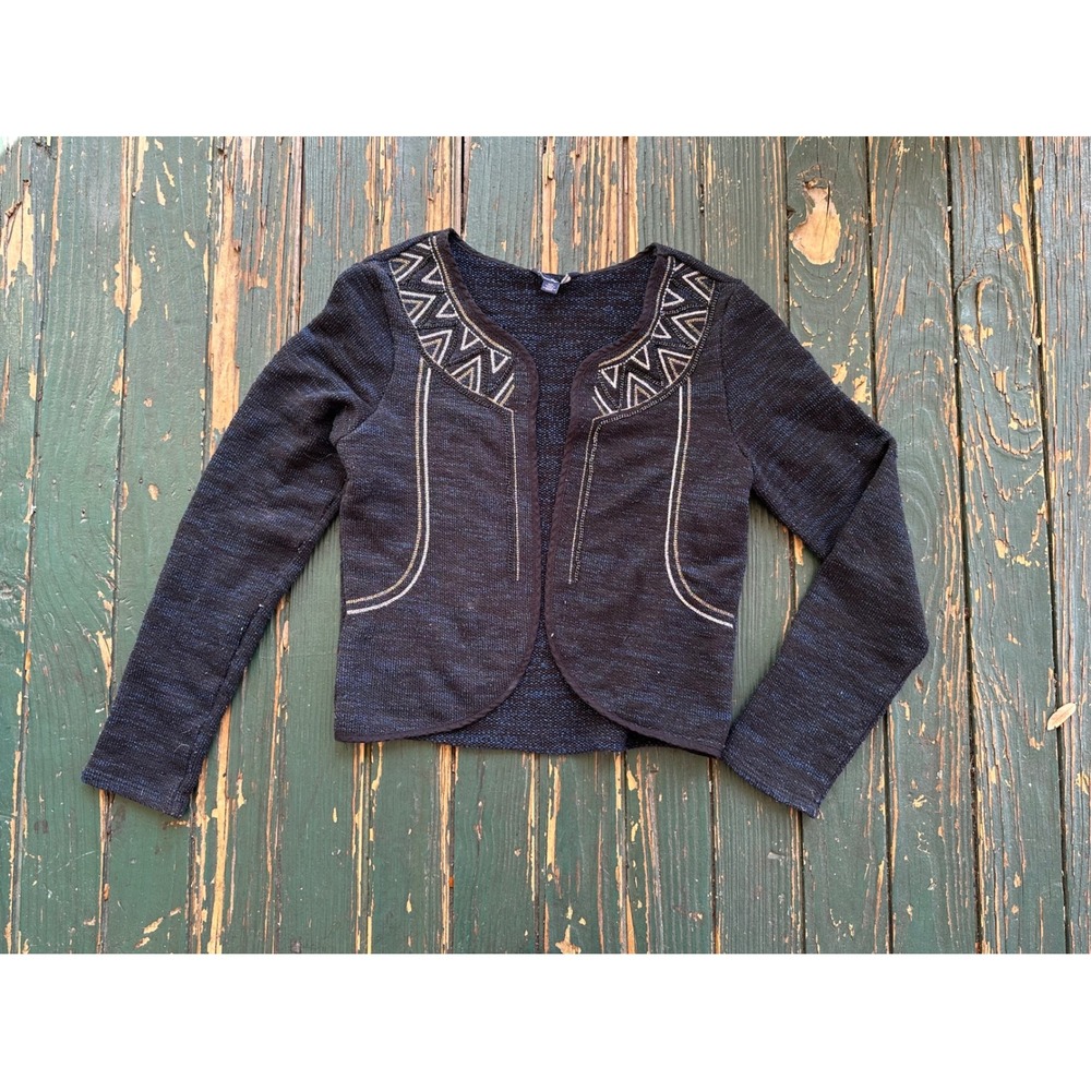 American Eagle Outfitters Women Black Blue Metallic Chain Knit Bolero Cardigan M